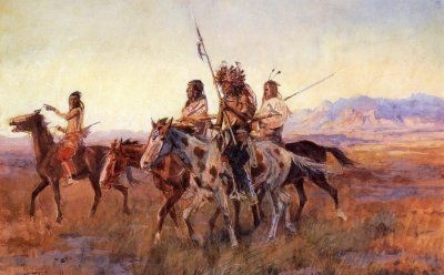 Four Mounted Indians - Oil Painting Reproduction