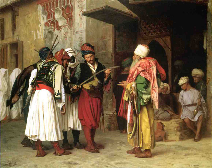 Gerome Oil Painting Reproductions - Old Clothing Merchant in Cairo aka Roaving Merchant in Cairo