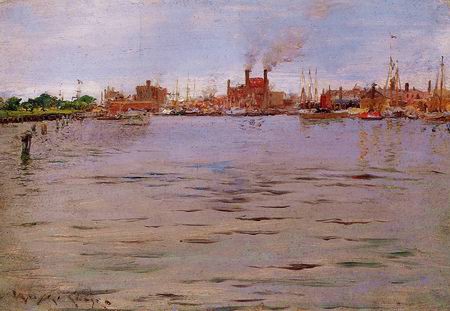 Harbor Scene, Brooklyn Docks painting, a William Merritt Chase paintings reproduction