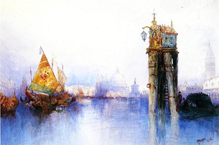 Oil Painting Reproduction of Moran - Venetian Canal Scene