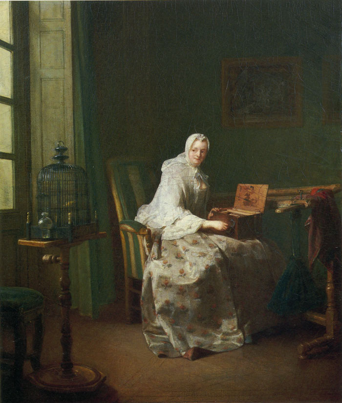 Chardin Oil Painting Reproductions - Lady with a Bird-Organ