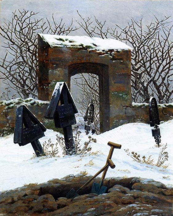 Oil Painting Reproduction of Friedrich- Graveyard under Snow