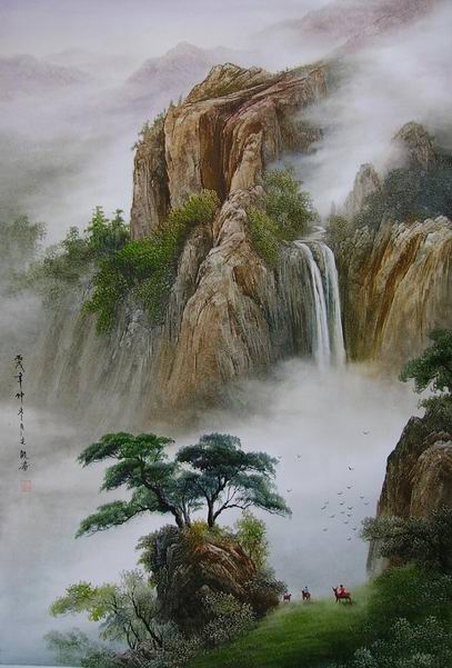 Waterfall (chinese ink painting) painting