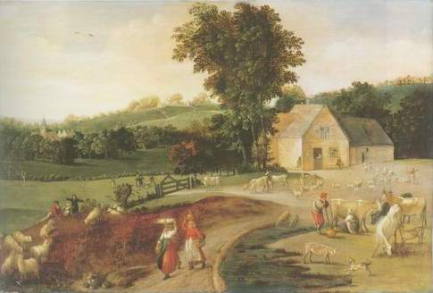 landscape with peasants painting