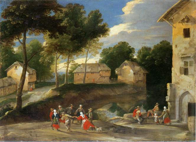 village landscape , people dancing painting, a Jacques Fouquier paintings reproduction, we never