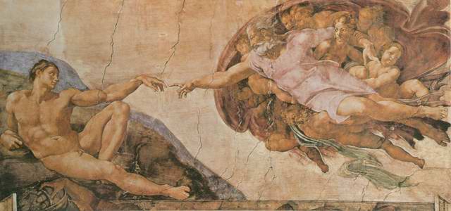 La Creazione di Adamo, the Creation of Adam painting, a Michelangelo paintings reproduction, we