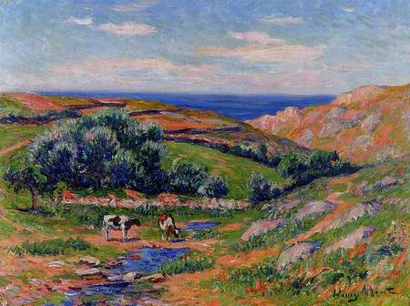 A Valley in Sadaine, the Bay of Douarnenez painting, a Henri Moret paintings reproduction, we never