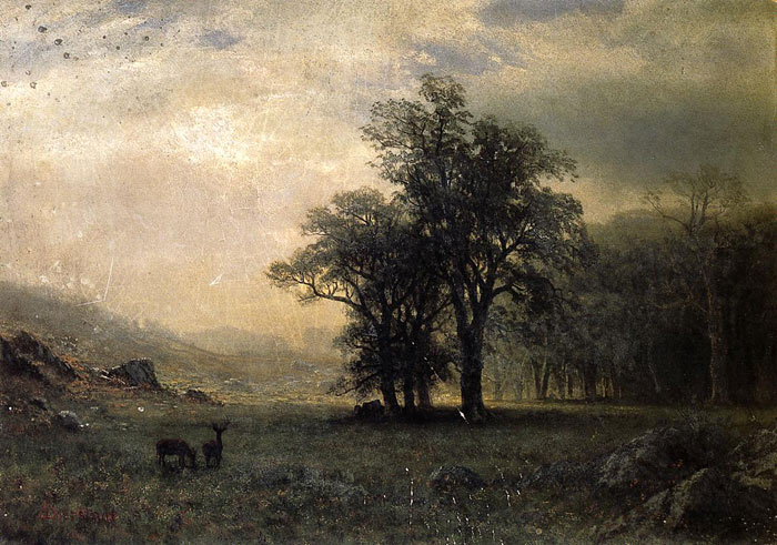 Oil Painting Reproduction of Bierstadt - Deer in a Landscape