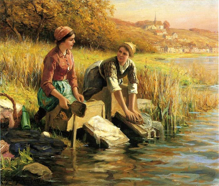 Oil Painting Reproduction of Knight- Women Washing Clothes by a Stream
