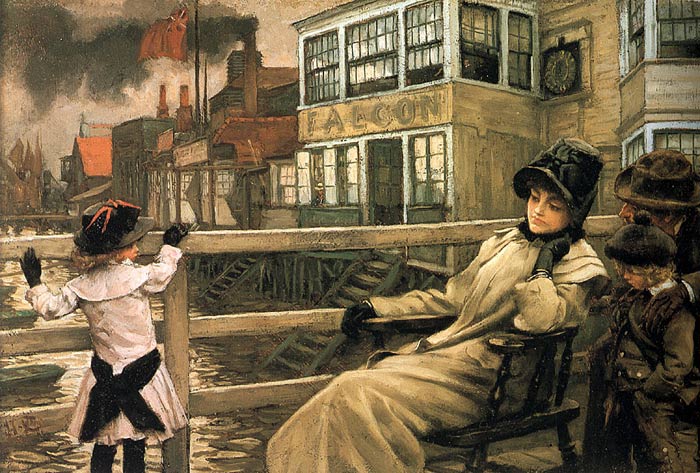 Oil Painting Reproduction of Tissot- Waiting for the Ferry