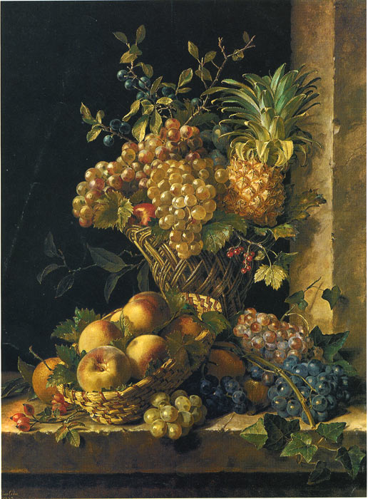 Still Life oil painting with fruit in the basket