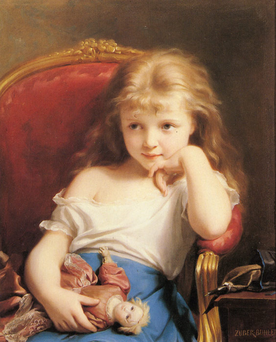 Zuber-Buhler Oil Painting Reproductions- Young Girl Holding a Doll