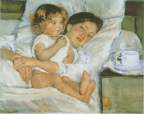 breakfast in bed painting, a Mary Cassatt paintings reproduction, we never sell breakfast in bed
