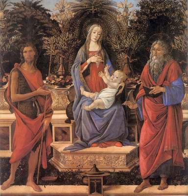 Virgin and Child Enthroned between Saint John the painting, a Sandro Botticelli paintings