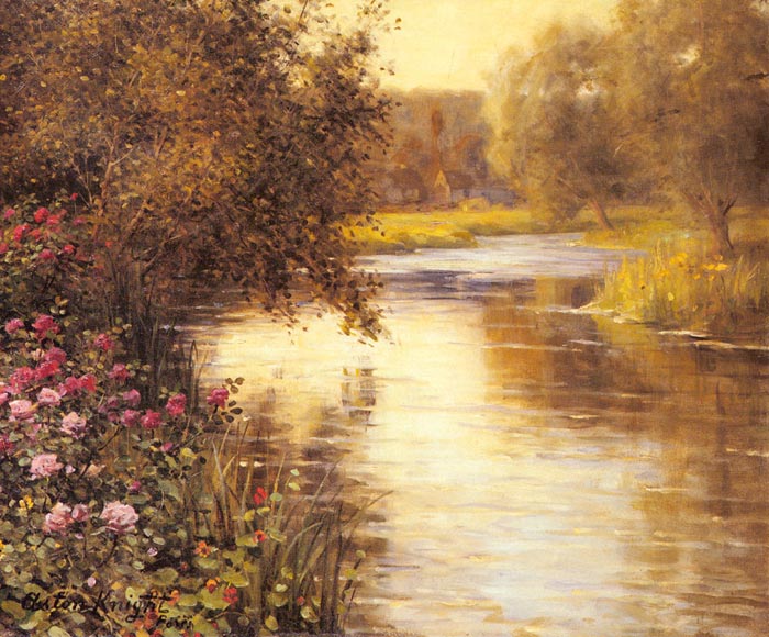 Oil Painting Reproduction of Knight - Spring Blossoms along a Meandering River