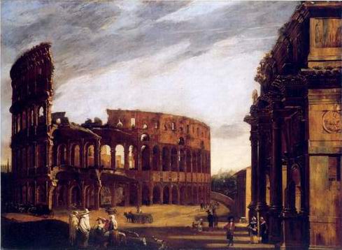 The Colosseum and the arch of Constantine from the painting, a Michelangeo Cerquozzi paintings