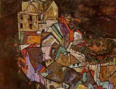 Edge of Town aka Krumau Town Crescent painting, a Egon Schiele paintings reproduction, we never sell