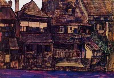 Houses on the Moldau, Krumau painting, a Egon Schiele paintings reproduction, we never sell Houses