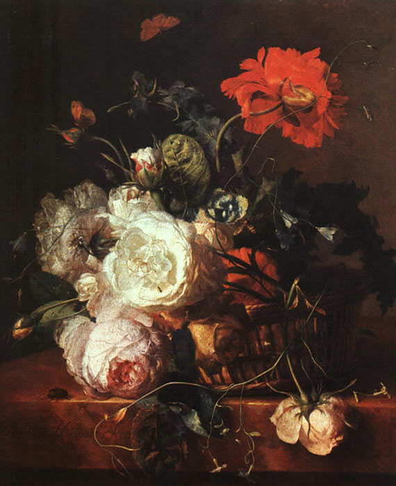 Huysum Oil Painting Reproductions - Basket of Flowers