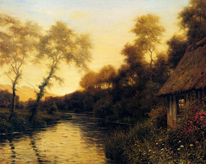 Knight Oil Painting Reproductions - A French River Landscape At Sunset