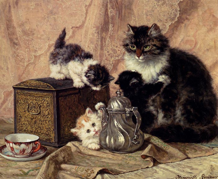 Oil Painting Reproduction of Ronner-Knip- Teatime For Kittens