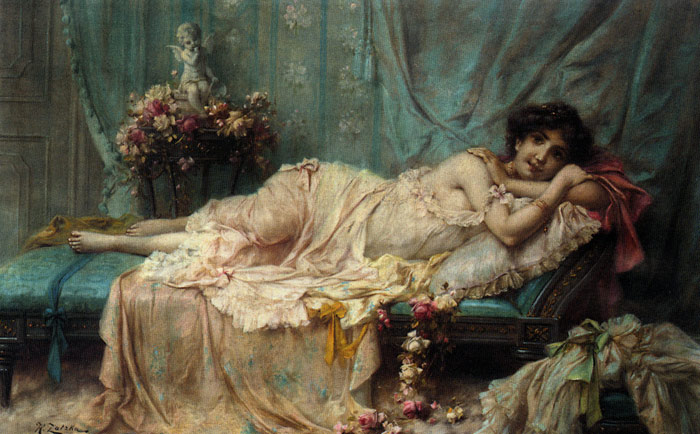 Zatzka Oil Painting Reproductions - Reclining Beauty