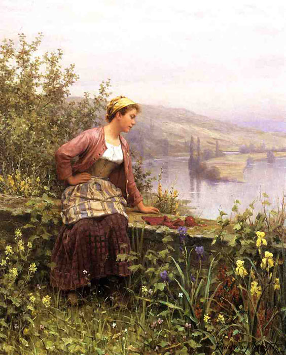 Oil Painting Reproduction of Knight- Brittany Girl Overlooking Stream