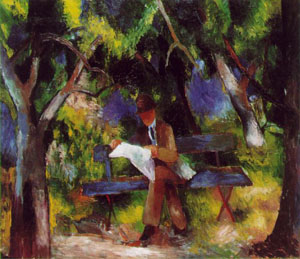 man reading in the park 1914 painting, a Auguste Macke paintings reproduction, we never sell man