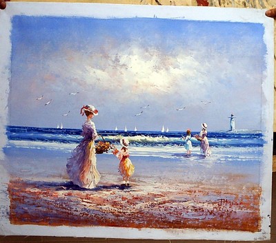 people on the beach painting, a unknown artist paintings reproduction, we never sell people on the