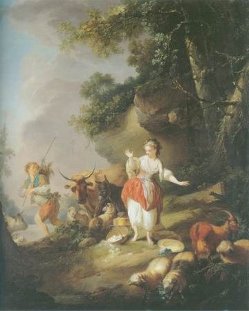 Shepherdess and a drover painting, a Jean Baptiste Huet paintings reproduction, we never sell