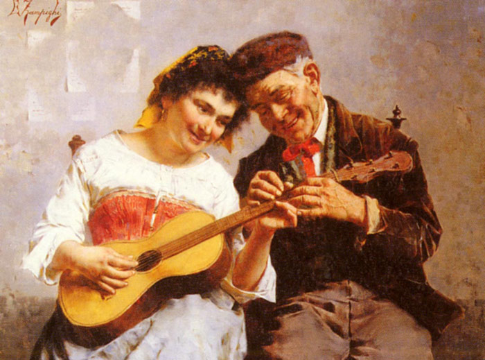 Eugenio Zampighi Oil Painting Reproductions - A Private Concert