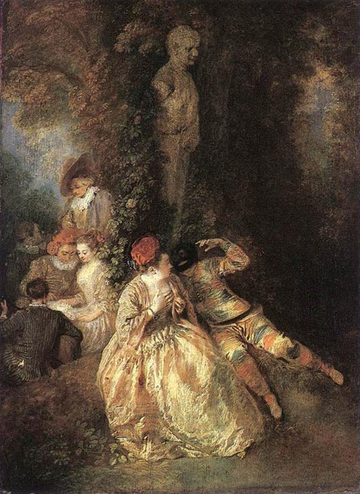 Jean- Antone Watteau Oil Painting Reproductions- Harlequin and Columbine