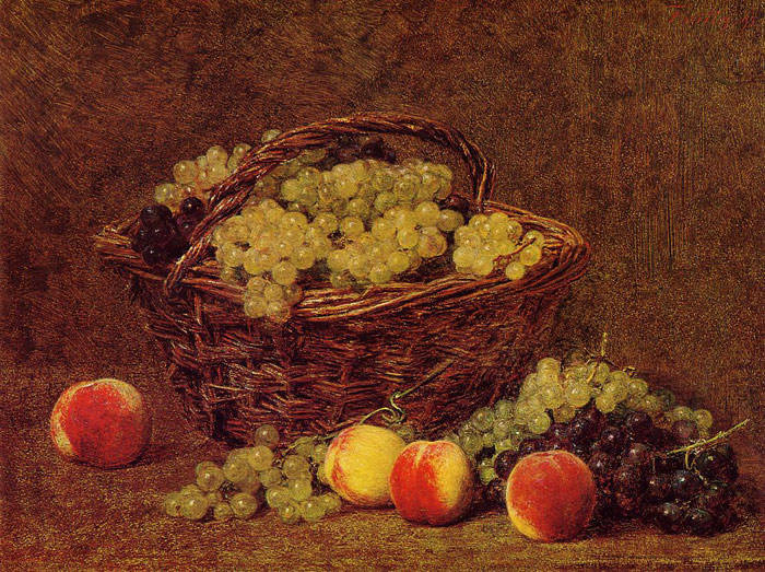 Oil Painting Reproduction of Fantin - Basket of White Grapes and Peaches