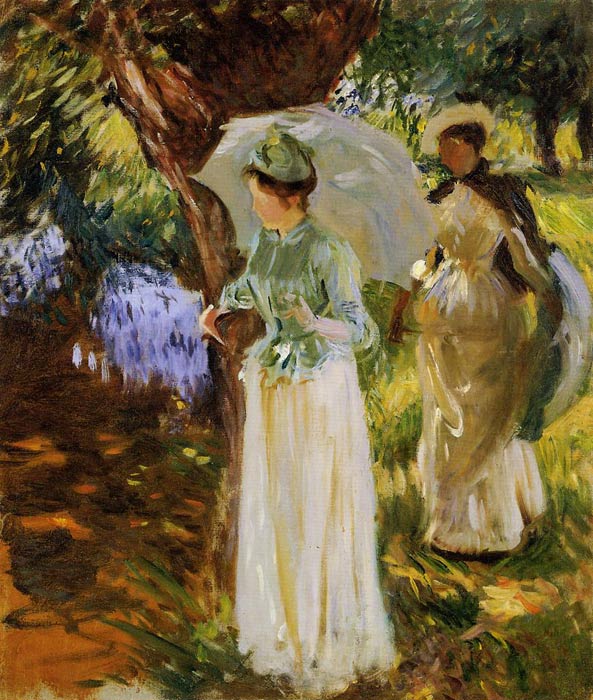 Oil Painting Reproduction of Sargent- Two Girls with Parasols at Fladbury