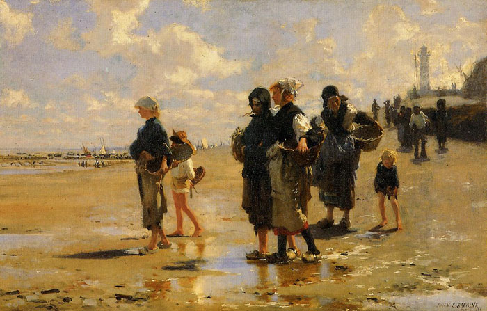 Sargent Oil Painting Reproductions - The Oyster Gatherers of Cancale