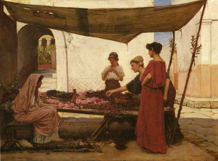 Waterhouse Oil Painting Reproductions - A Grecian Flower Market