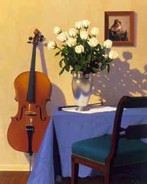 violin, bouque and chair, a Still life paintings painting, a still life oil painting painte