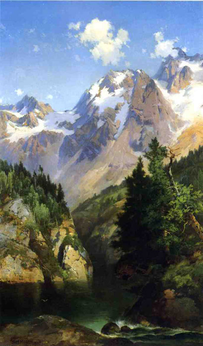 Oil Painting Reproduction of Moran- A Rocky Mountain Peak, Idaho Territory