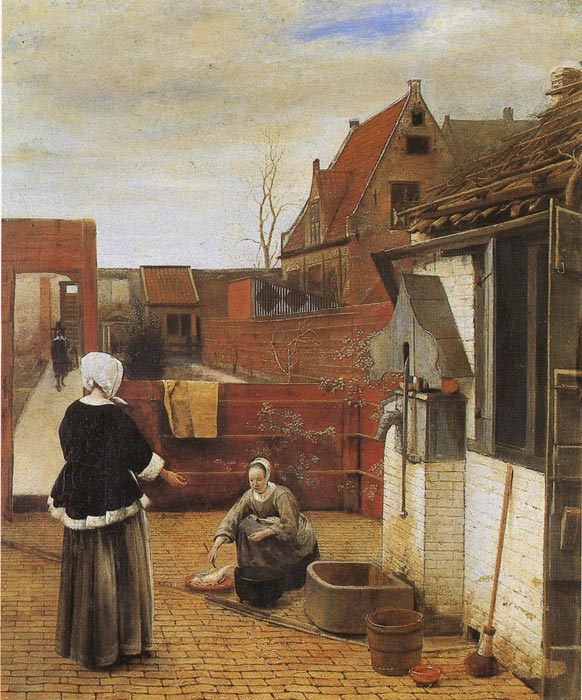 Pieter de Hooch Oil Painting Reproduction - A Woman and Her Maid in the Courtyard