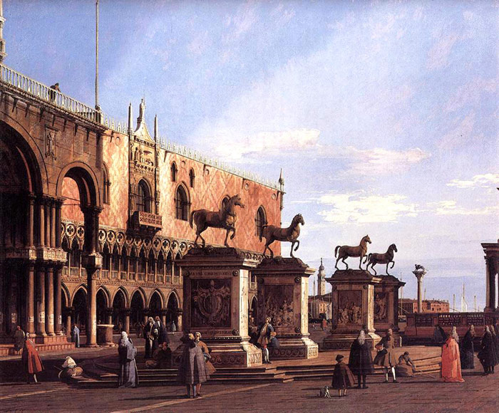 Oil Painting Reproduction of Canaletto - Capriccio: the Horses of San Marco in the Piazzetta