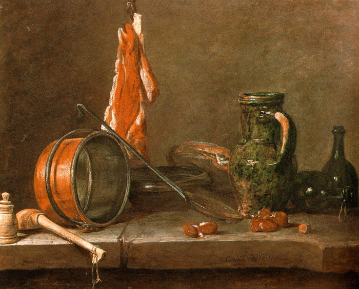 Chardin Oil Painting Reproductions - A Lean Diet with Cooking Utensils
