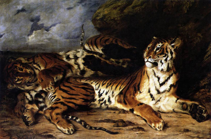 Delacroix Oil Painting Reproductions- A Young Tiger Playing with its Mother
