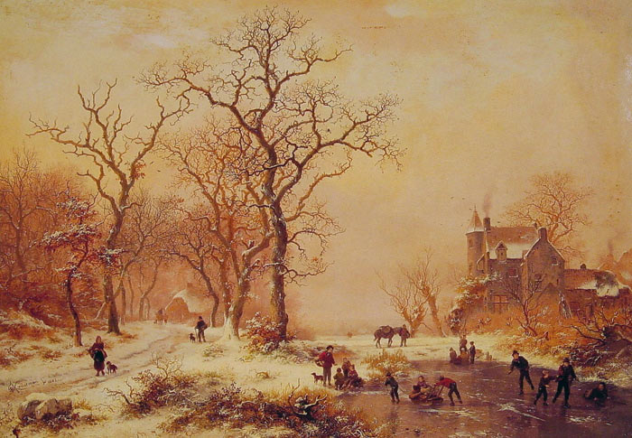 Kruseman Oil Painting Reproductions - Ice Skating