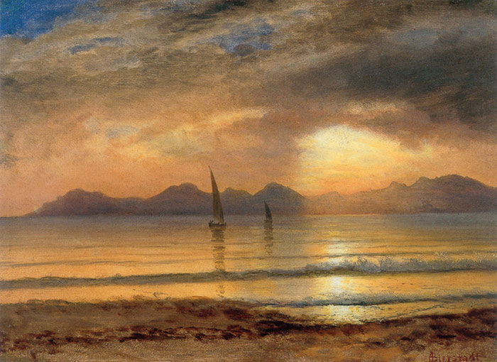 Oil Painting Reproduction of Bierstadt - Sunset Over A Mountain Lake