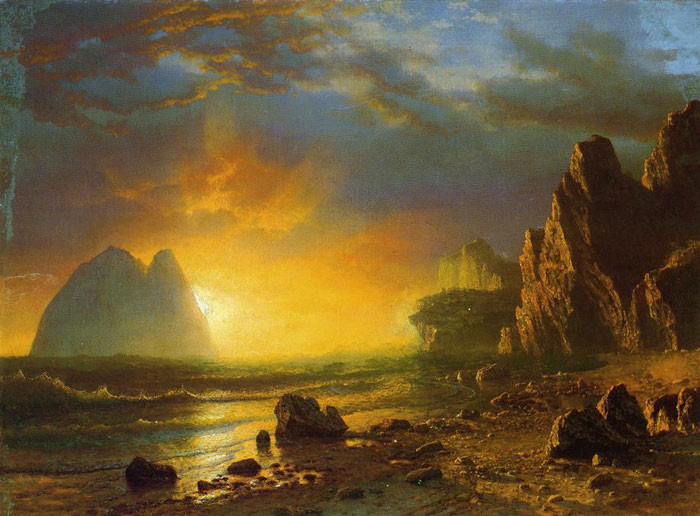 Oil Painting Reproduction of Bierstadt - Sunset on the Coast