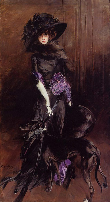 Oil Painting Reproduction of Boldini- Portrait of the Marchesa Luisa Casati, with a Greyhound