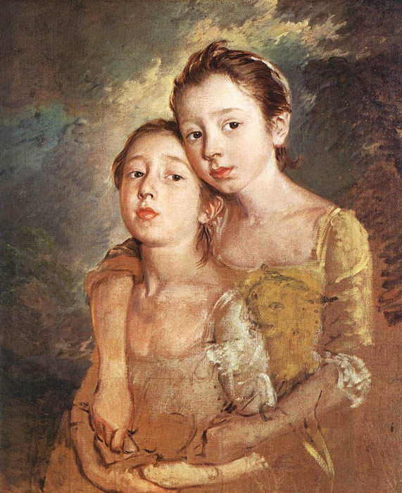 Oil Painting Reproduction of Gainsborough- The Artists Daughters with a Cat