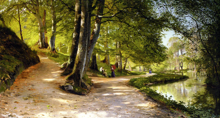 Oil Painting Reproduction of Monsted- Den Rode Paraply [The Red Umbrella]