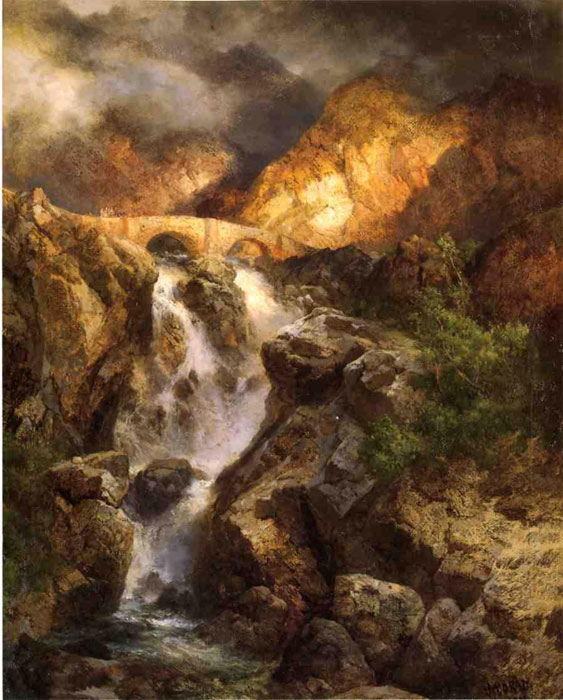 Oil Painting Reproduction of Moran- Cascading Water