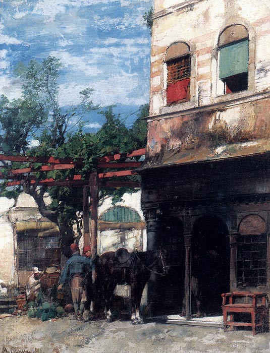 Oil Painting Reproduction of Pasini- In The Courtyard